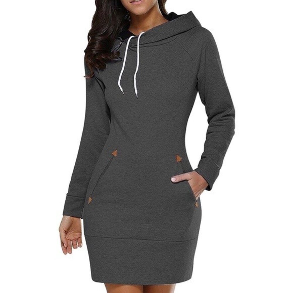 BIUBIU Mini Sweatshirt Dress Long Sleeve Hooded Sz S/M Gray Casual Relax 50-19